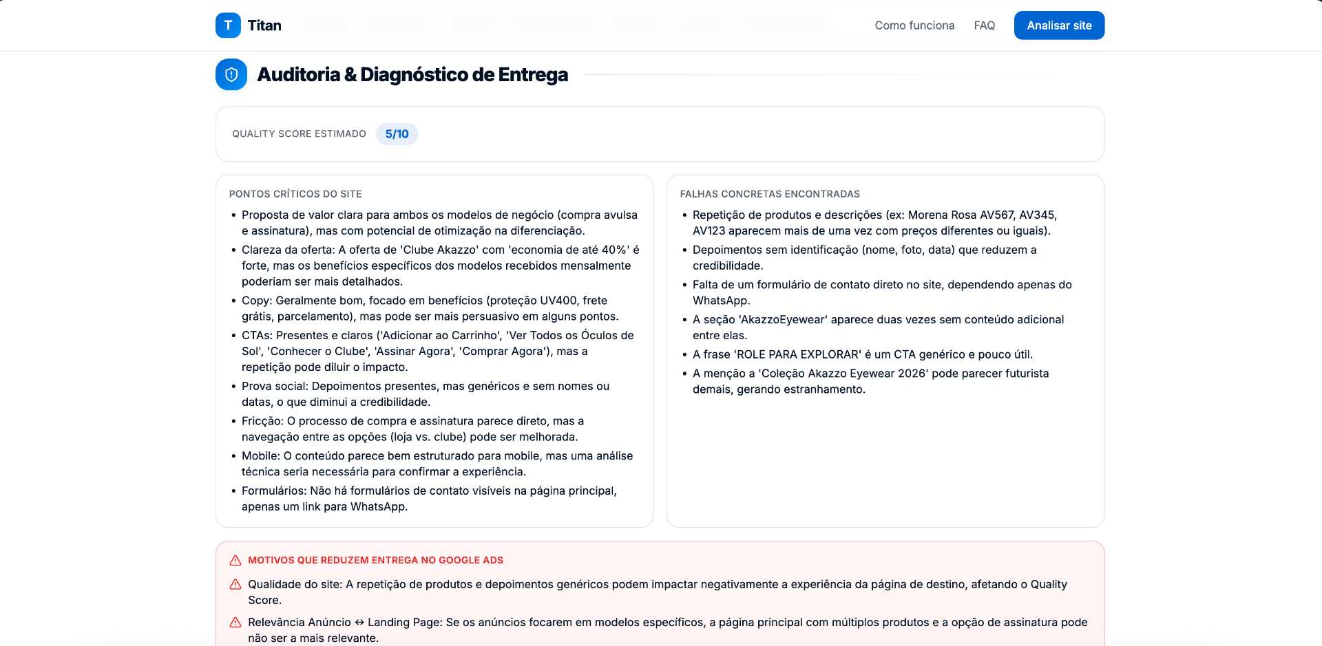 Auditoria & Diagnóstico de Entrega