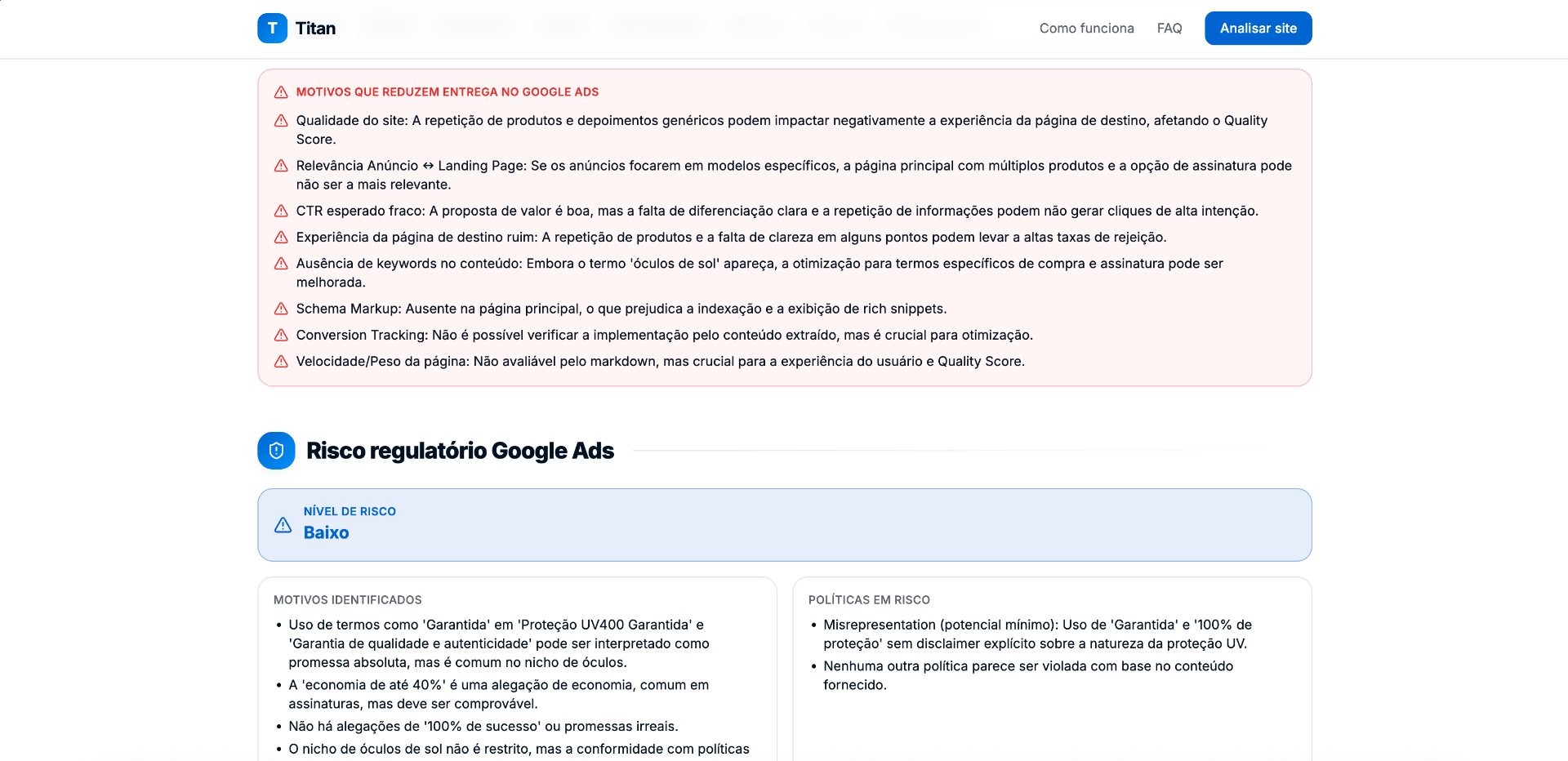 Risco regulatório Google Ads